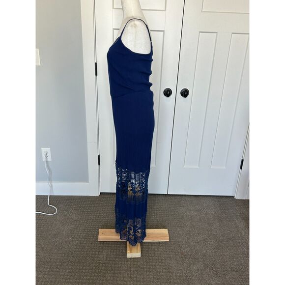 Allison Brittney Navy Crepe Tank Maxi Dress with Lace Details Size S - Picture 6 of 9